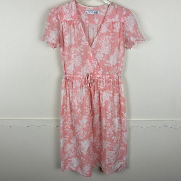 Christy Dawn Pink White Floral Dawn Short Sleeve Midi Dress M - Picture 1 of 7